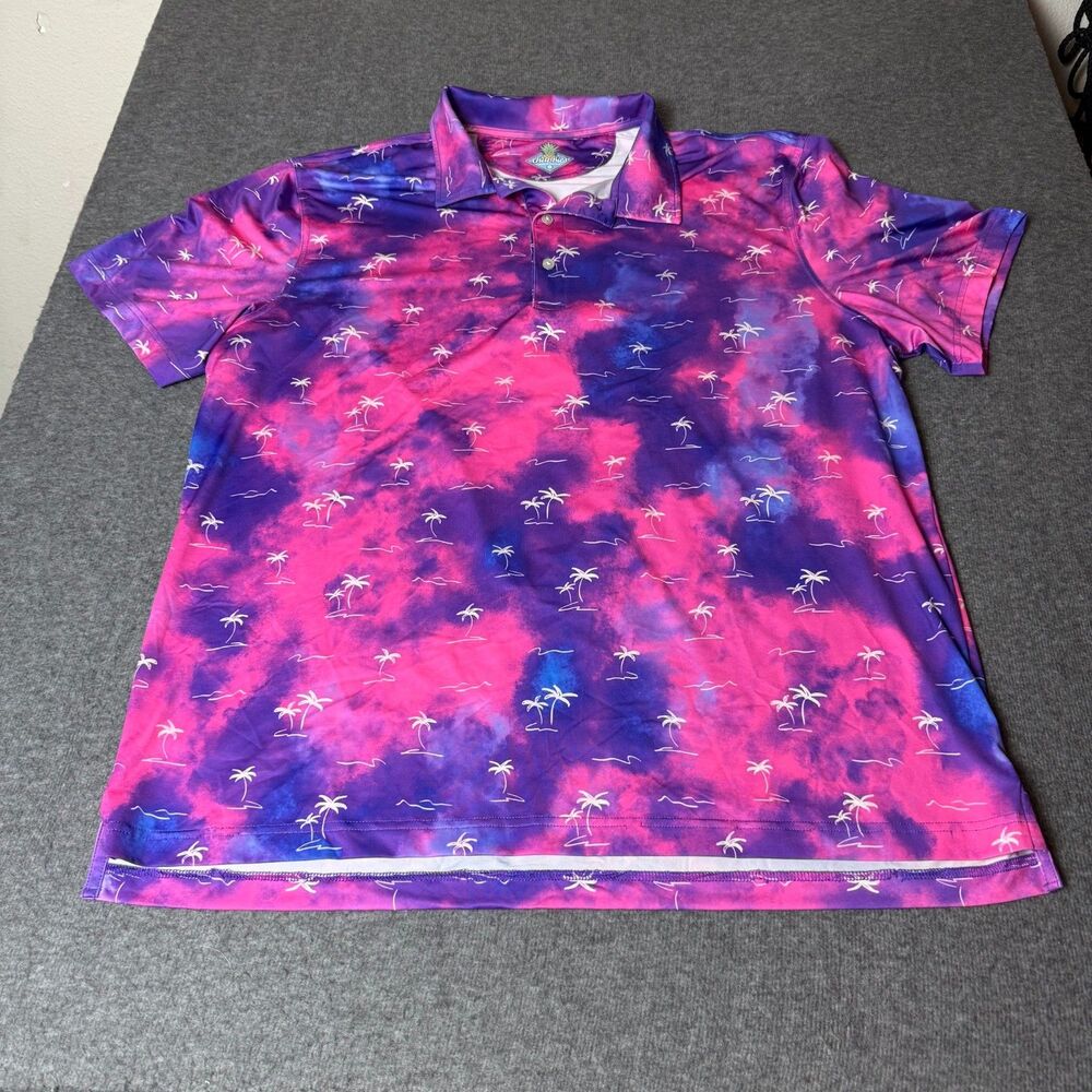 Chubbies Hawaiian Pink Sky Print Mens Sz XXL Performance Golf Polo Palm Button*